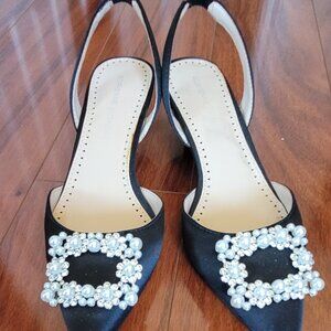 black satin slingback pumps